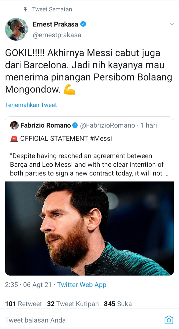 Foto SC Twitter Ernest Prakarsa.