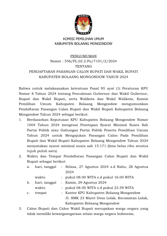 Surat Pengumuman KPU lampiran 1