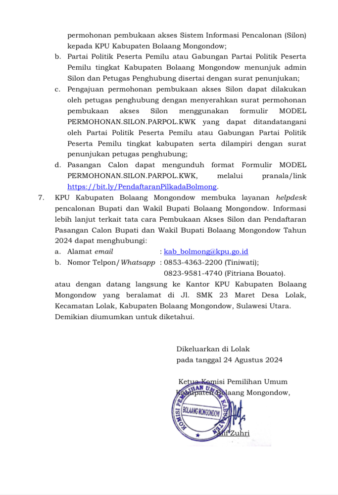 Surat Pengumuman KPU lampiran 4