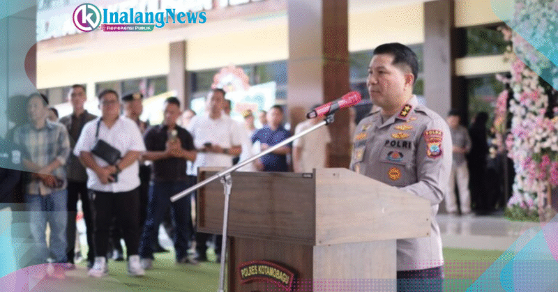 Kapolda Sulut Irjen. Pol Roycke Harry Langie, SIK, MH, saat memberikan sambutan pada peresmian Gedung Mako Polres Kotamobagu.