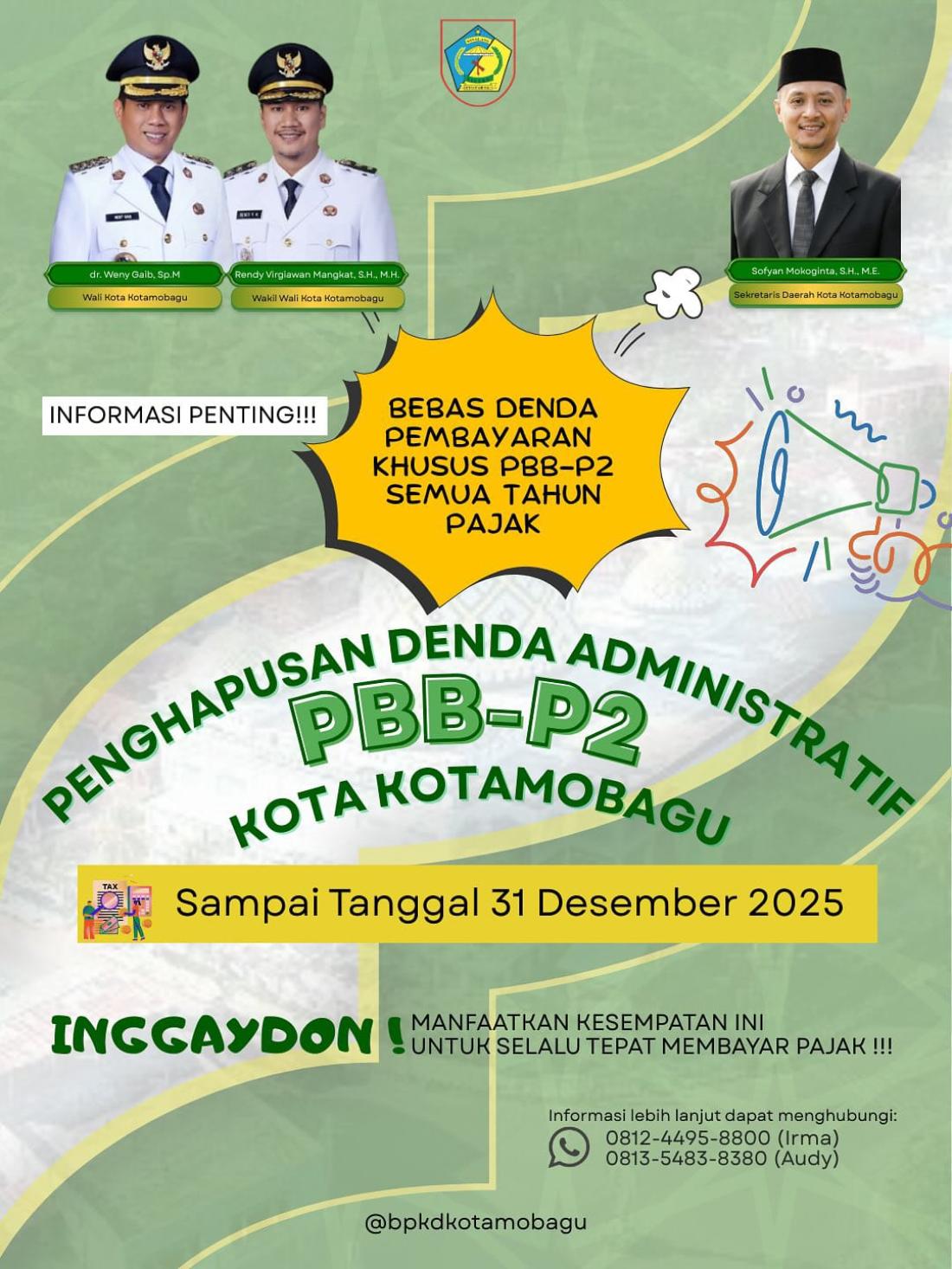 pengumuman penghapusan denda PBB Pemerintah Kotamobagu
